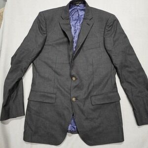 Indochino Mens Custom Wool Stretch Blazer Jacket Charcoal Gray Floral Lining 44R